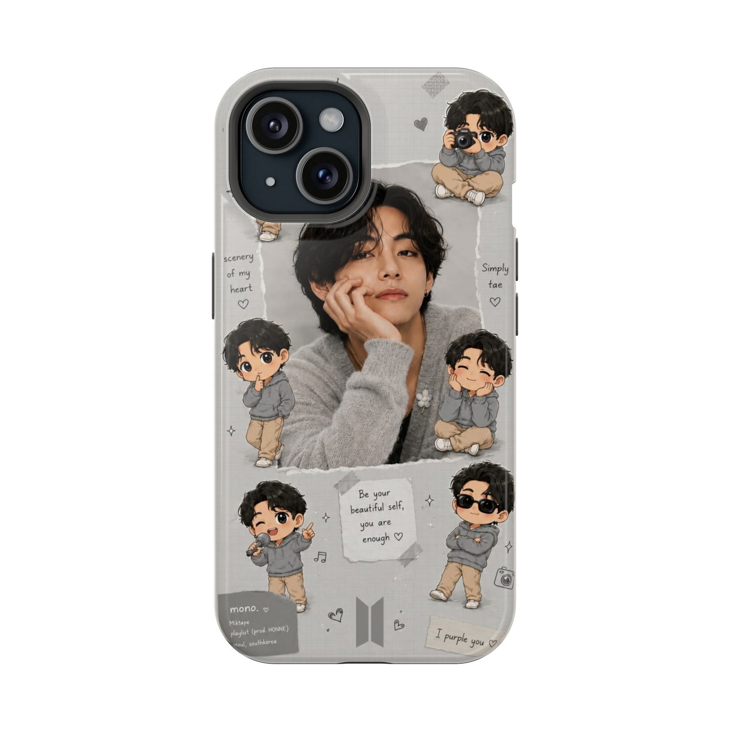 BTS V (Kim Taehyung) Aesthetic Chibi Collage Transparent Phone Case | Cute K-Pop Protective Cover