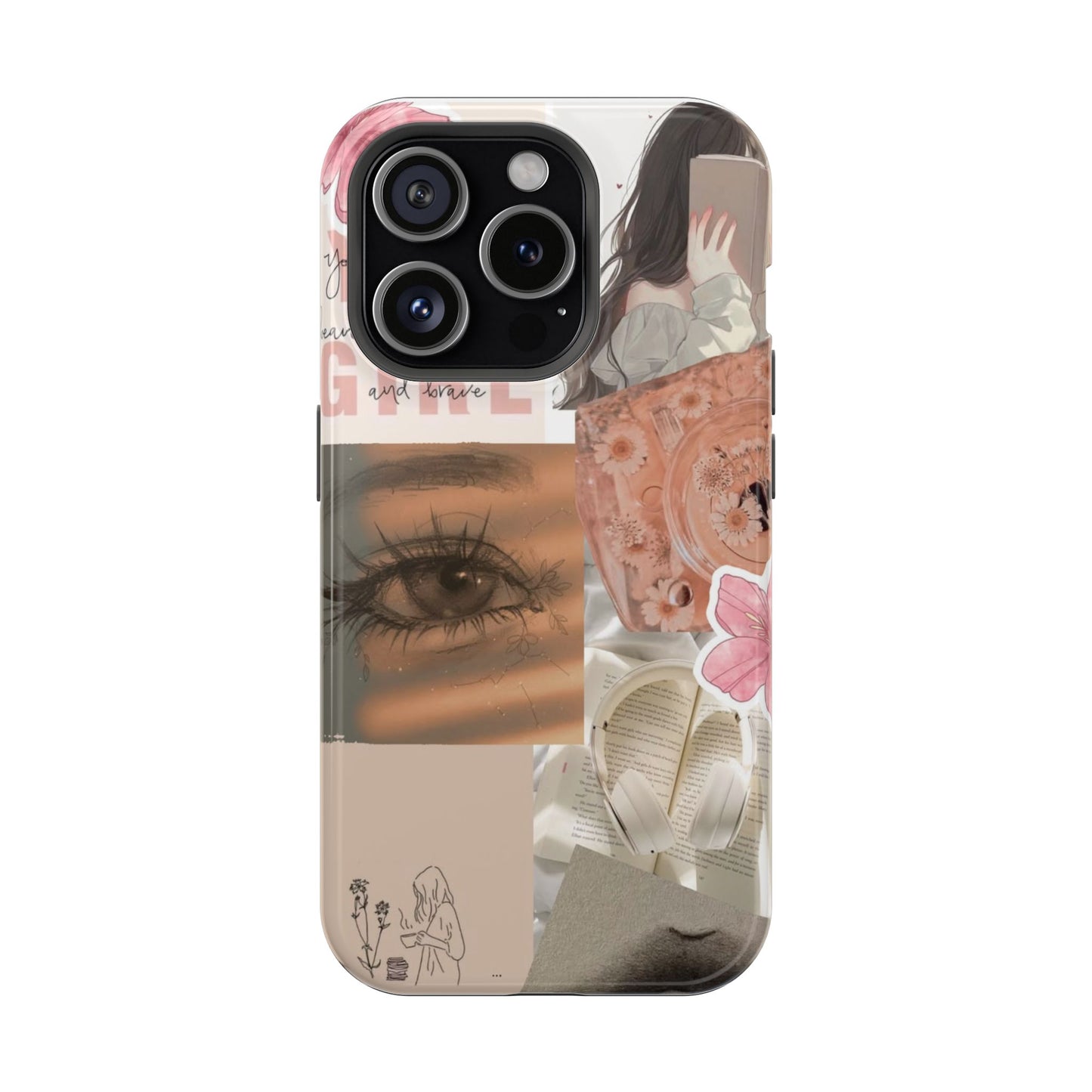 Soft Girl Aesthetic Phone Case – Pink & Beige Collage Design