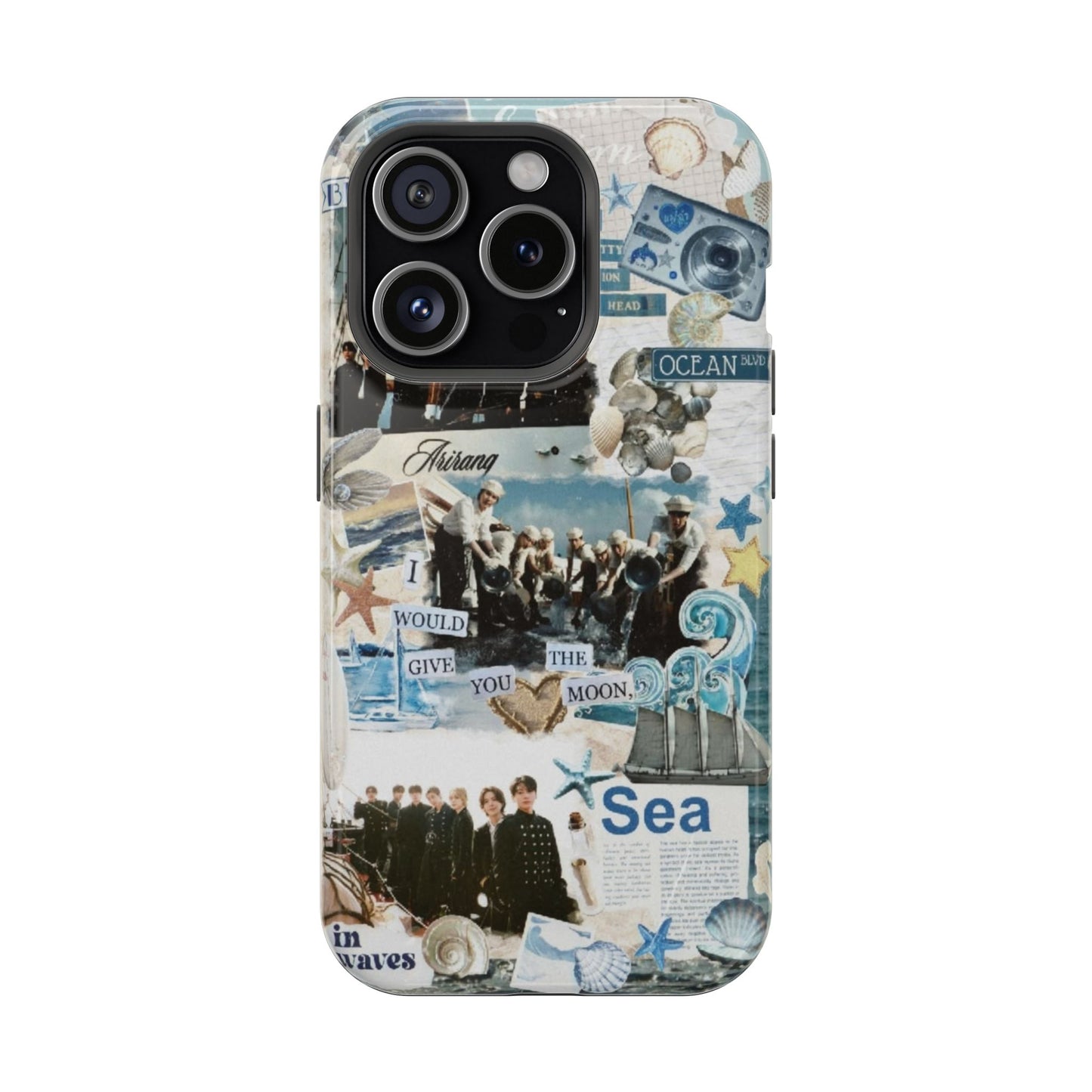 Ocean Blue K-Pop Collage iPhone Case – Vintage Sea Aesthetic Cover