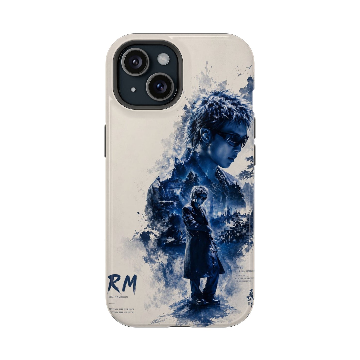 RM Blue Ink Art iPhone Case – Minimal Aesthetic K-Pop Cover