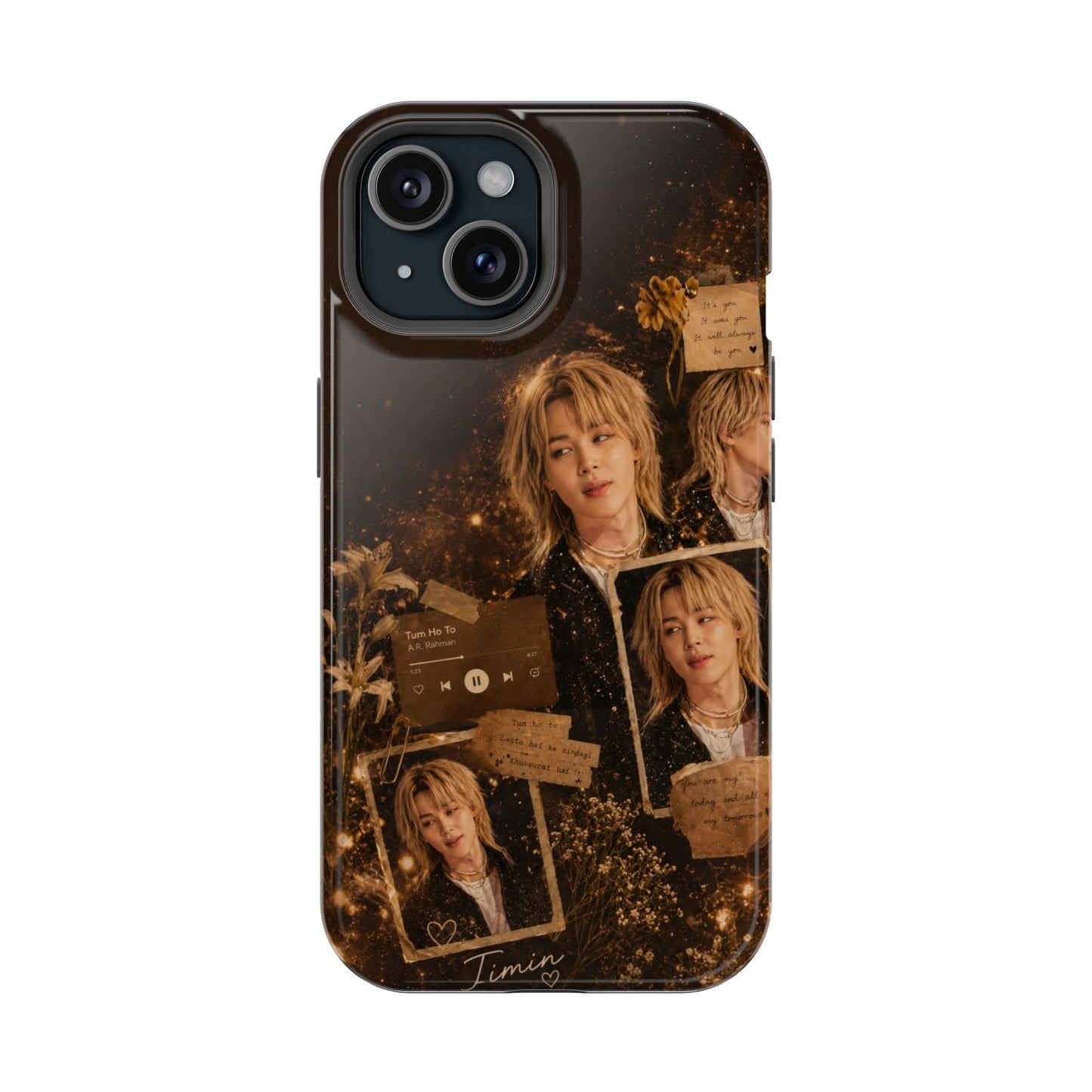 Golden Aesthetic Jimin iPhone Case – Vintage K-Pop Collage Cover