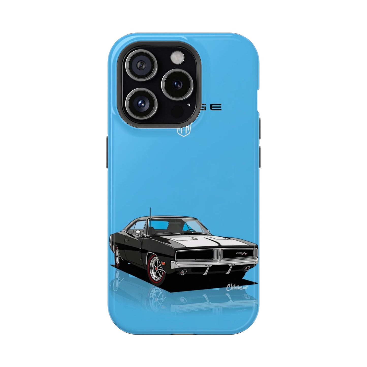 Classic Black Charger R/T iPhone Case – Sky Blue Edition