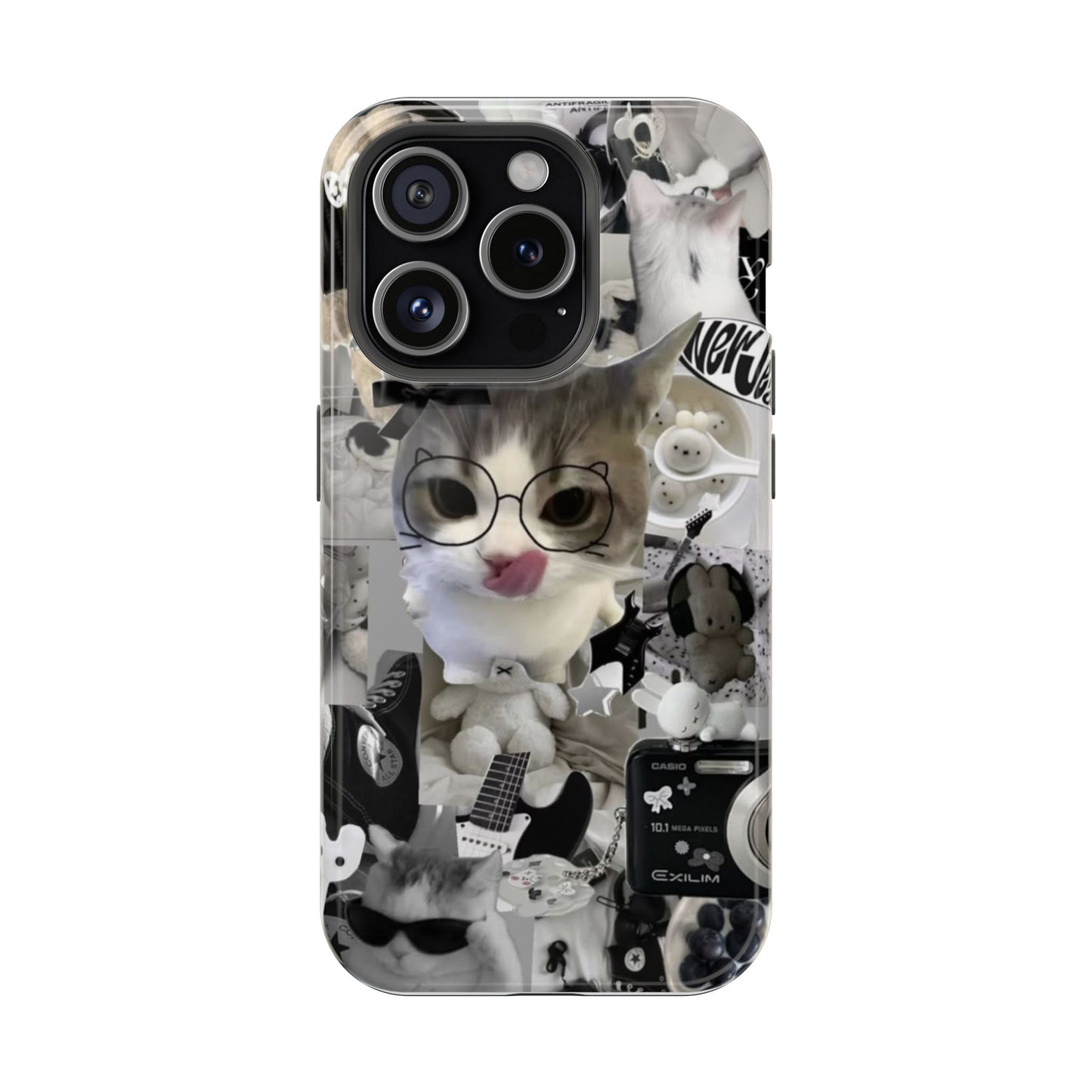 Cute Black & White Cat Aesthetic iPhone Case | Kawaii Kitty Collage Phone Cover