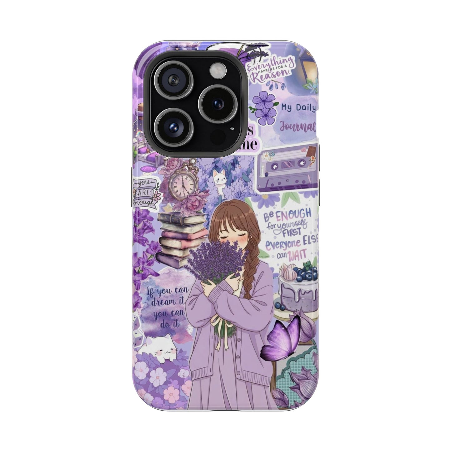 Purple Anime Aesthetic Girl iPhone Case | Lavender Dreams & Cozy Vibes