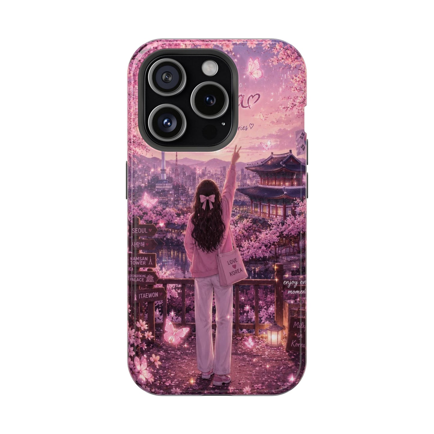 Pink Seoul Cherry Blossom Aesthetic iPhone Case | Korean Dreamscape Phone Cove