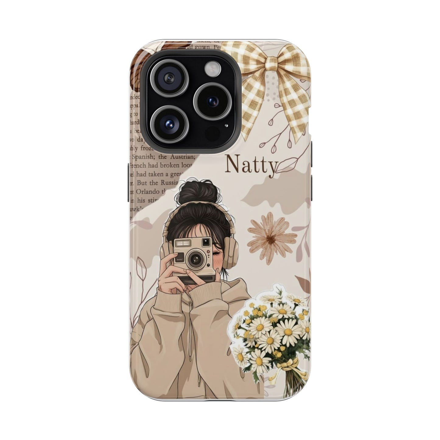 Personalized Beige Coquette Girl Phone Case | Cute Vintage Aesthetic Floral Cover