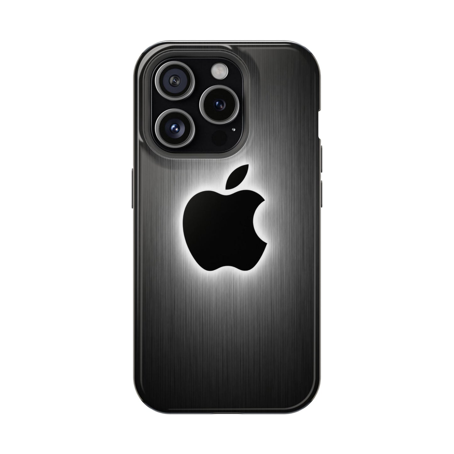Minimalist Black Apple Logo Phone Case – Brushed Metal Premium Design
