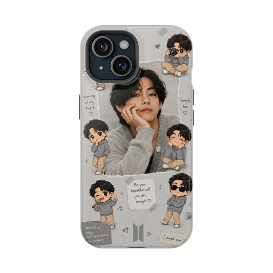 BTS V (Kim Taehyung) Aesthetic Chibi Collage Transparent Phone Case | Cute K-Pop Protective Cover