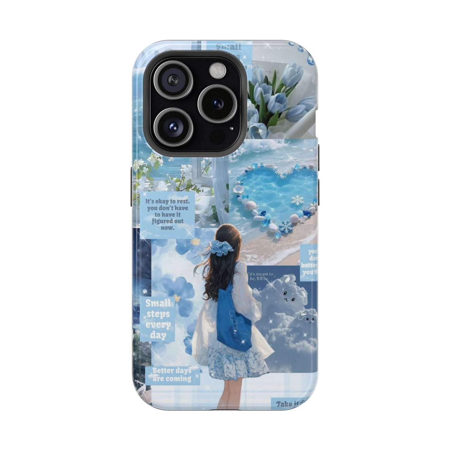 Blue Aesthetic Motivational Collage iPhone Case | Soft Sky & Self-Care Phone Cover