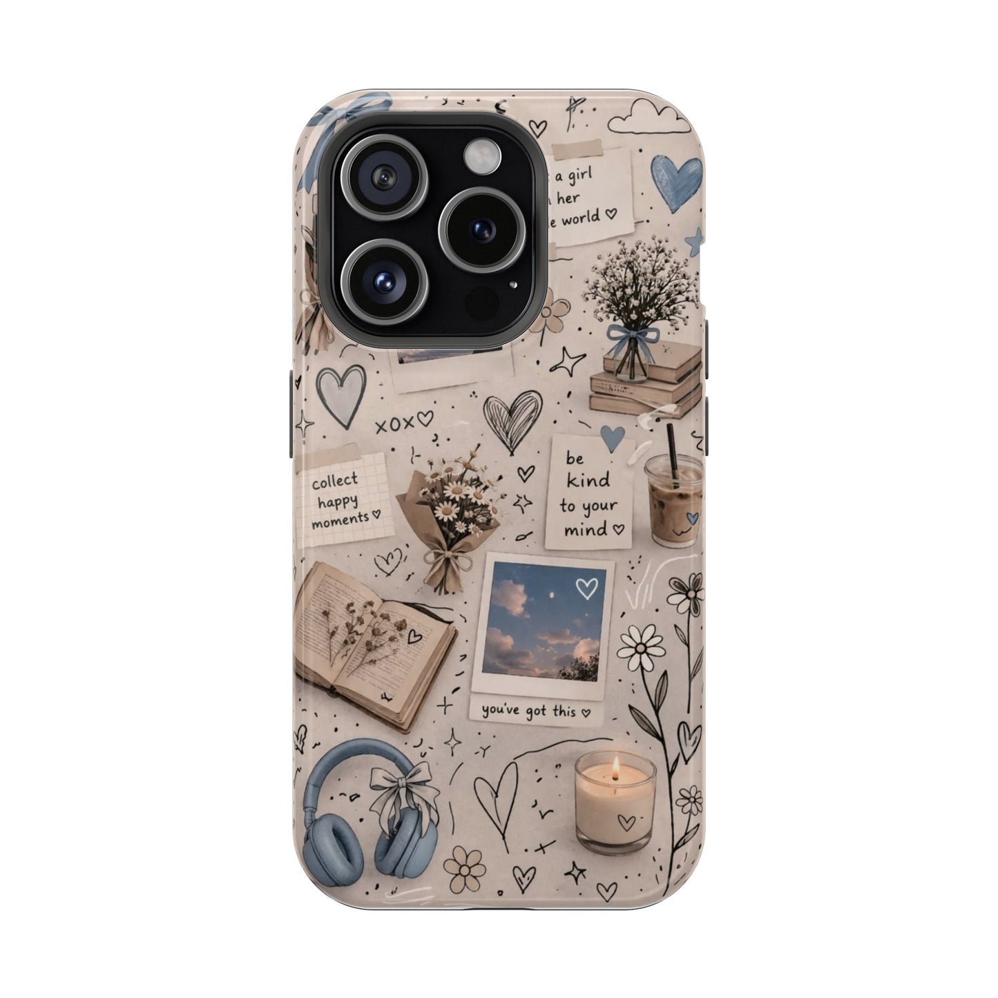 Blue Coquette Aesthetic iPhone Case | Cute Doodle & Self-Care Phone Cover