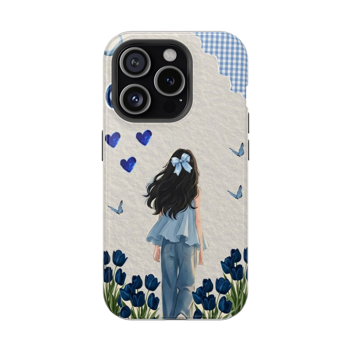 Blue Butterfly Anime Girl iPhone Case | Cute Coquette Aesthetic Phone Cover