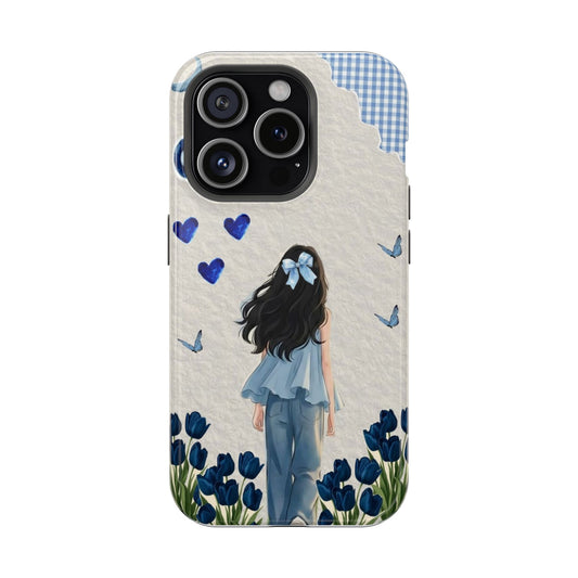 Blue Butterfly Anime Girl iPhone Case | Cute Coquette Aesthetic Phone Cover