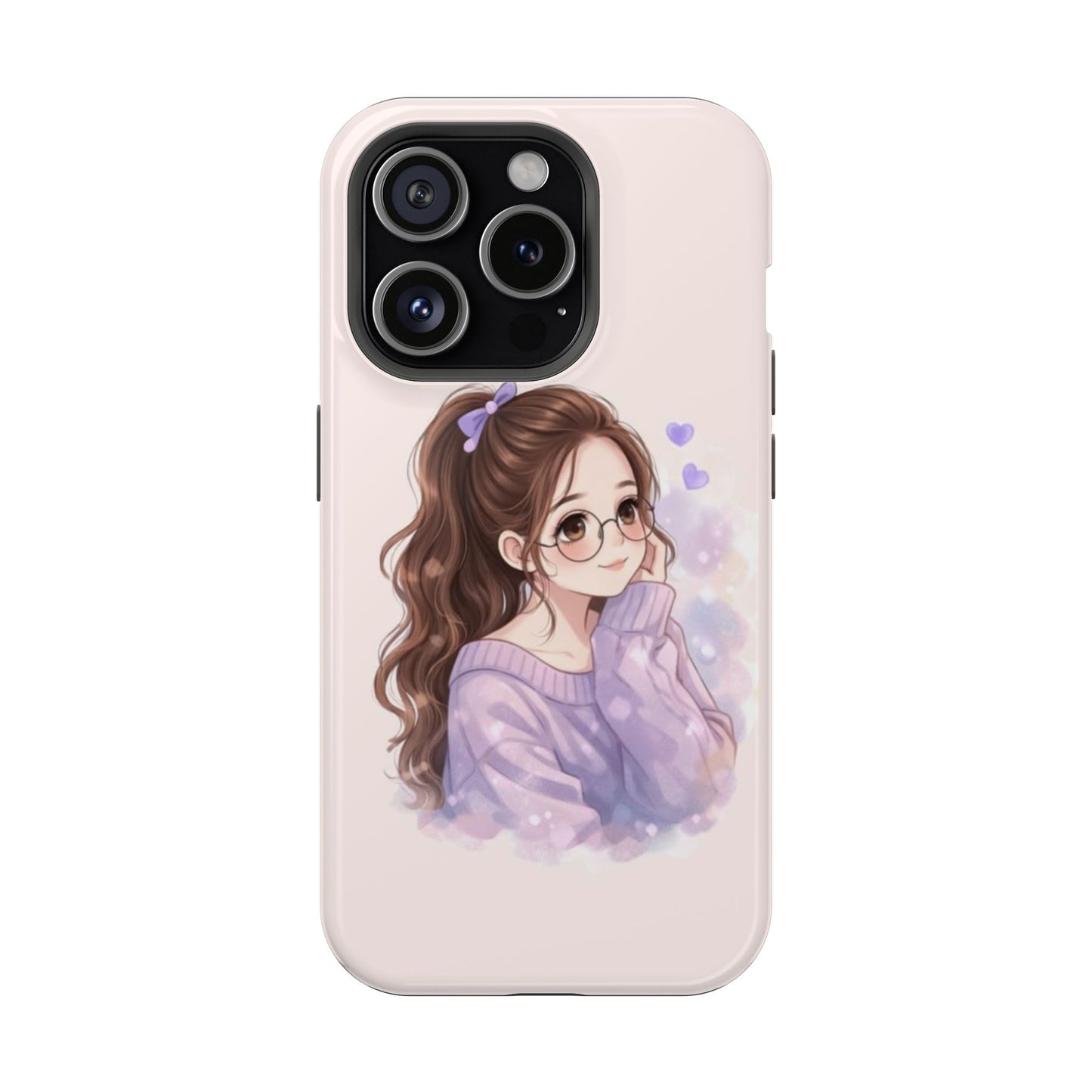 Cute Anime Girl Lavender iPhone Case | Kawaii Purple Aesthetic Phone Cover