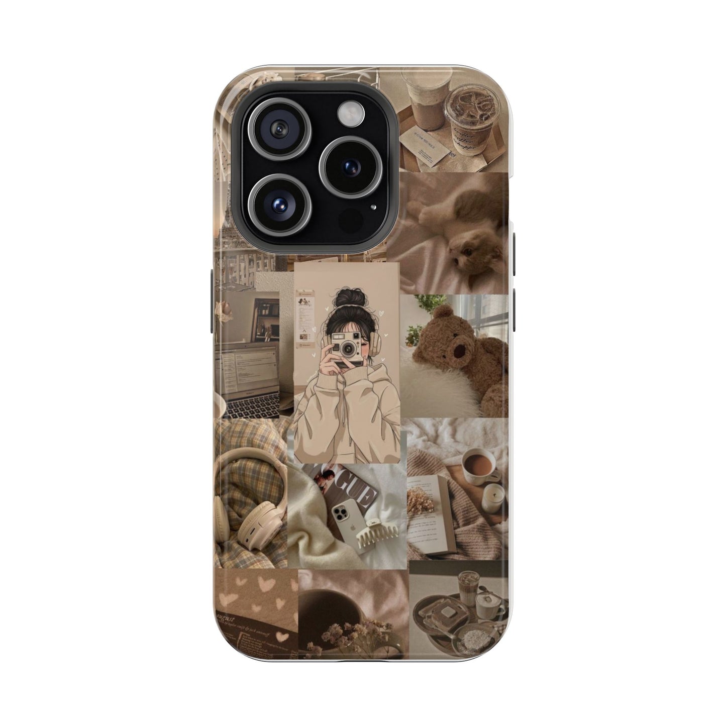 Beige Cozy Girl Aesthetic iPhone Case | Soft Lifestyle Collage Phone Cover