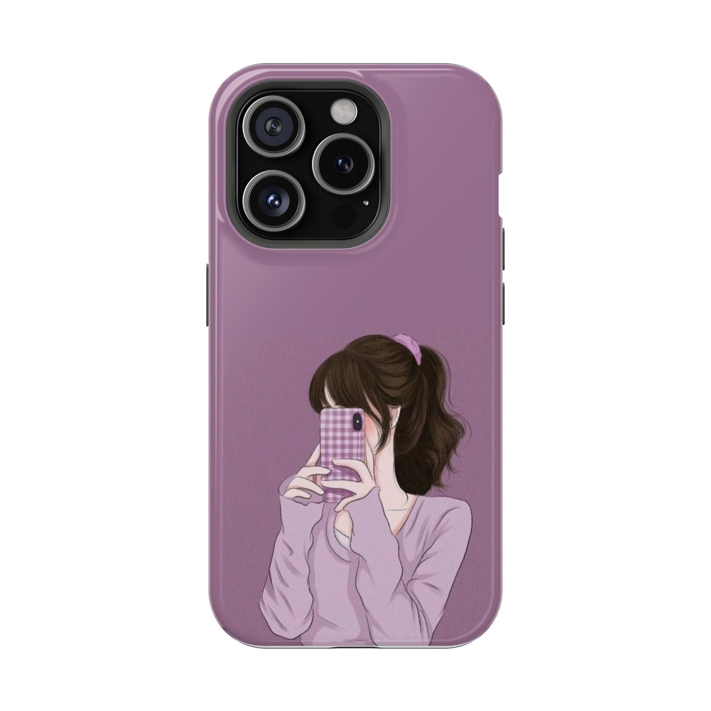 Purple Anime Selfie Girl iPhone Case | Cute Lavender Aesthetic Phone Cover
