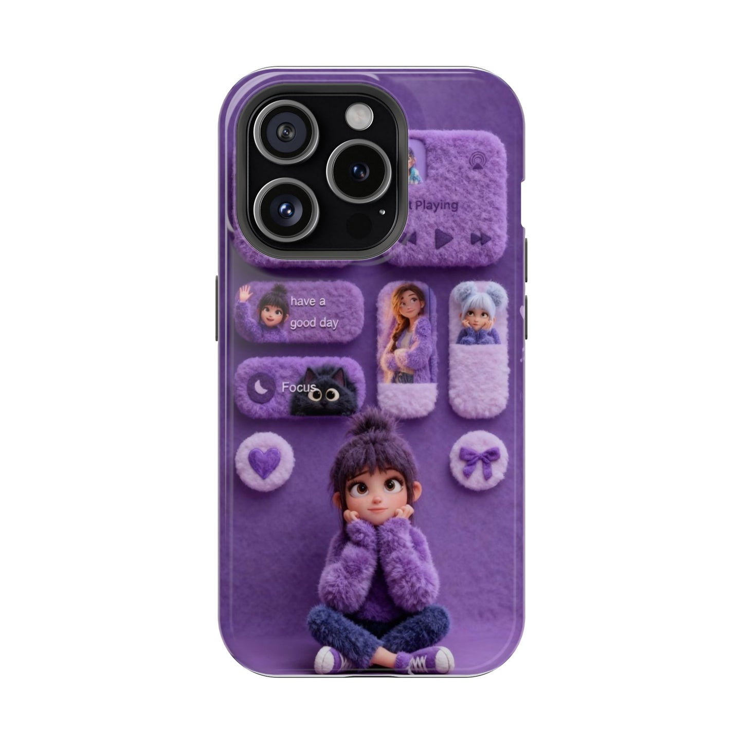 Purple Kawaii Cartoon Girl iPhone Case | Cute Cozy Aesthetic Phone Cover
