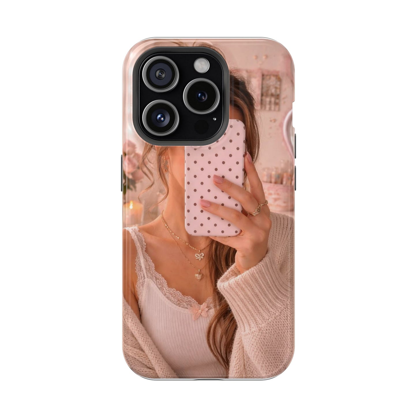 Blush Pink Coquette Mirror Selfie iPhone Case | Soft Girl Aesthetic Phone Cover