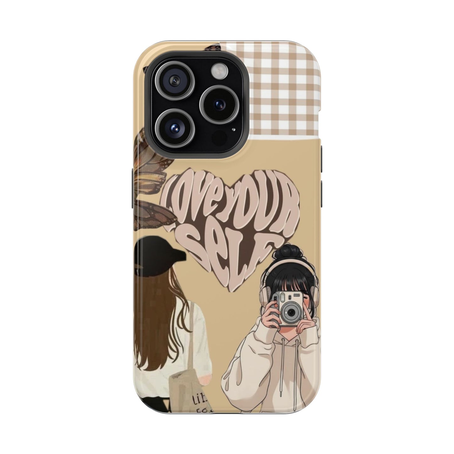 Love Your Self Aesthetic iPhone Case | Beige Coquette Camera Girl Phone Cover