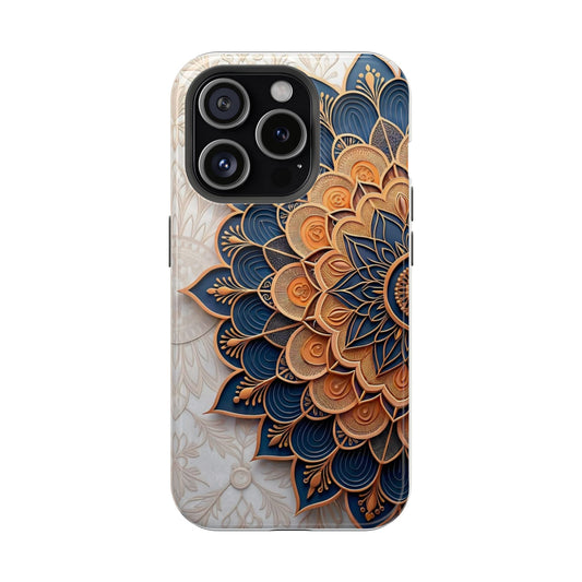 Royal Blue & Gold Mandala Phone Case – Luxury Floral Art Design