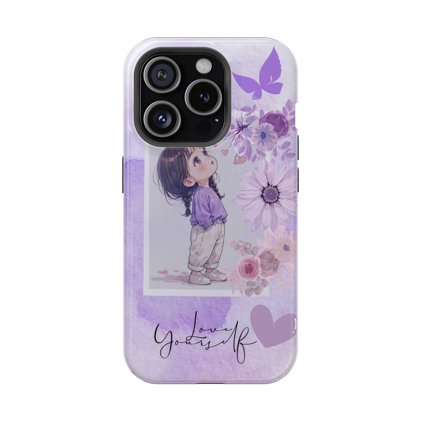 Purple Kawaii Girl Aesthetic Phone Case | Cute Floral Butterfly Cover
