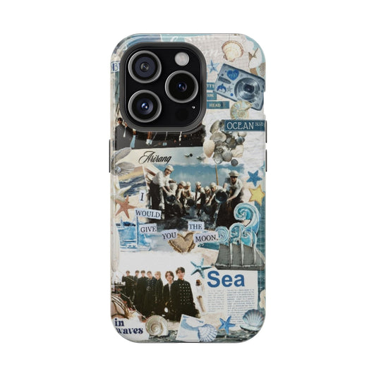 Ocean Blue K-Pop Collage iPhone Case – Vintage Sea Aesthetic Cover