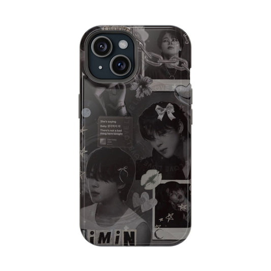 Dark Aesthetic Jimin K-Pop iPhone Case – Monochrome Collage Cover