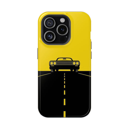 Minimalist Muscle Car Road iPhone Case – Yellow & Black Edition