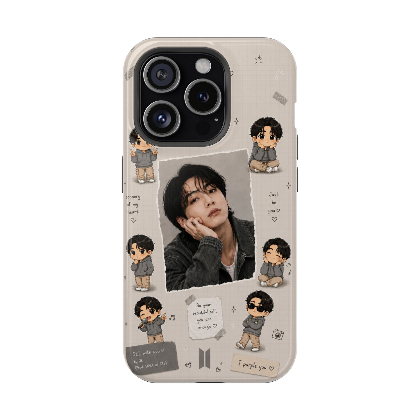 BTS Jungkook Aesthetic Collage Phone Case | K-Pop Cute Cartoon Design | Premium Protective Cover