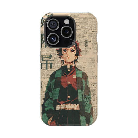 Vintage Demon Slayer Anime iPhone Case – Manga Newspaper Aesthetic Cover